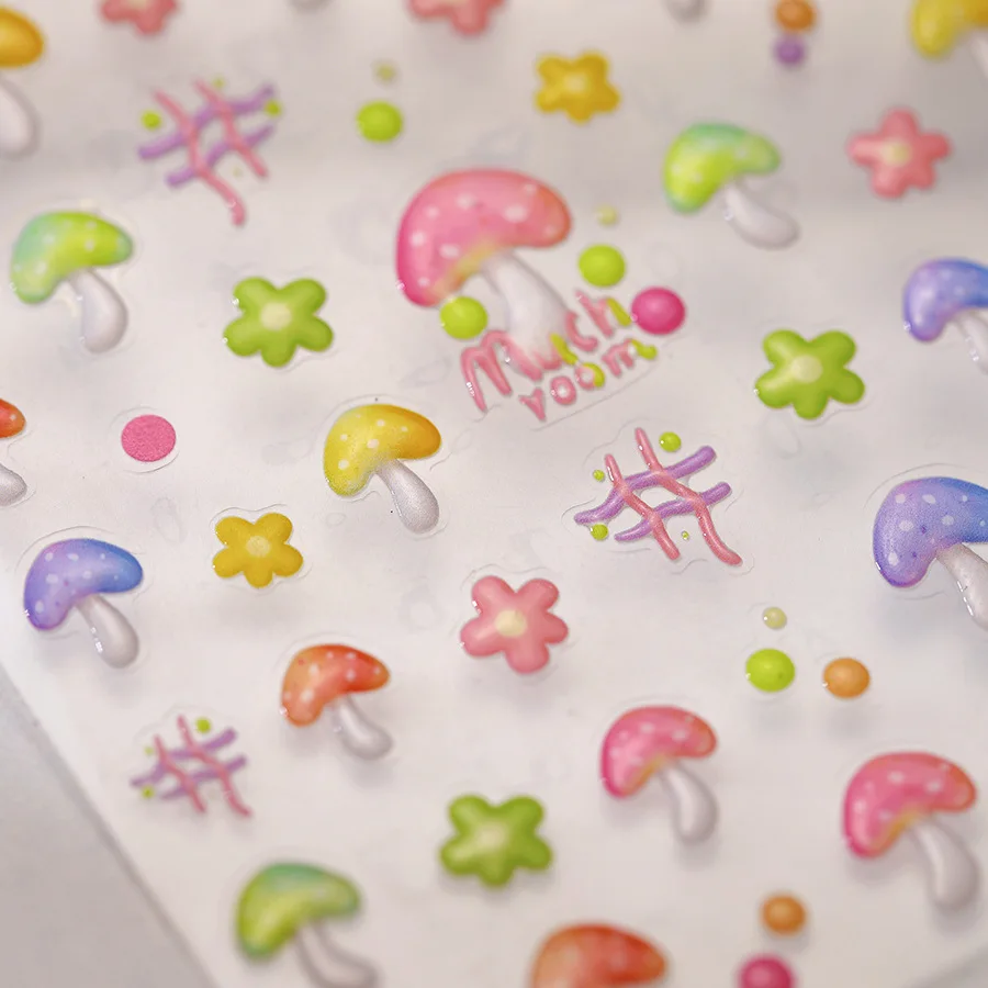 5D Relief Glossy Jelly Bright Colorful Mushroom Egg Floret Star Adhesive Nail Art Stickers Decals Manicure Ornaments Accessories