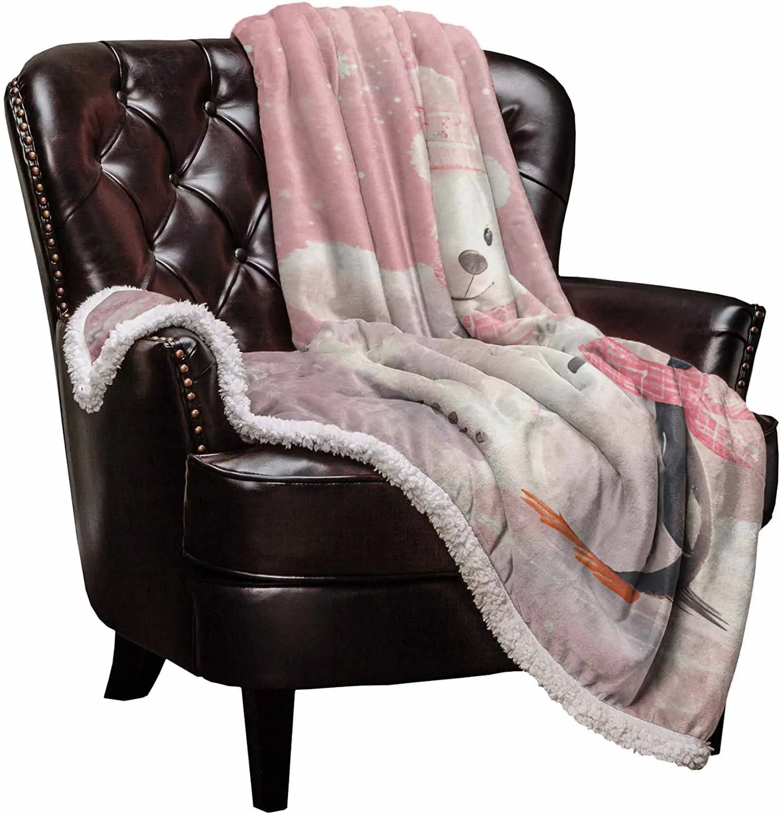 Christmas Pink Bears And Penguins Cashmere Blanket Warm Winter Soft Throw Blankets For Beds Sofa Wool Blanket Bedspread