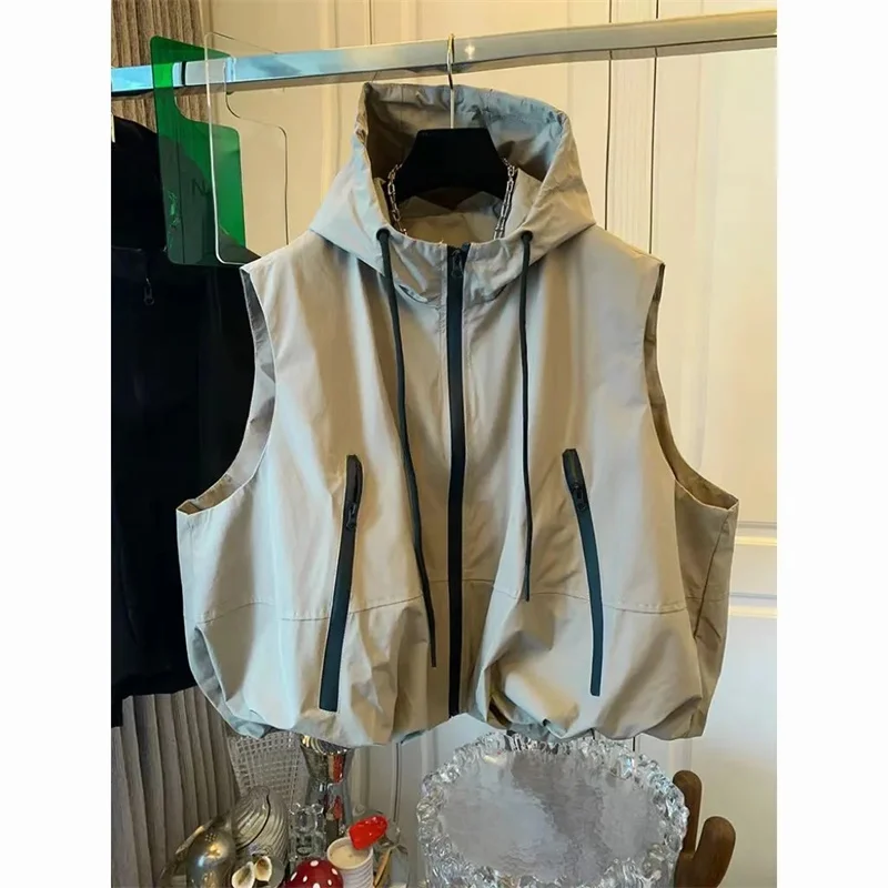 

Vest Jacket Women Waistcoat Outerwear 2025 New Spring Autumn Middle Aged Loose Sleeveless Hooded Casual Vintage Mujer