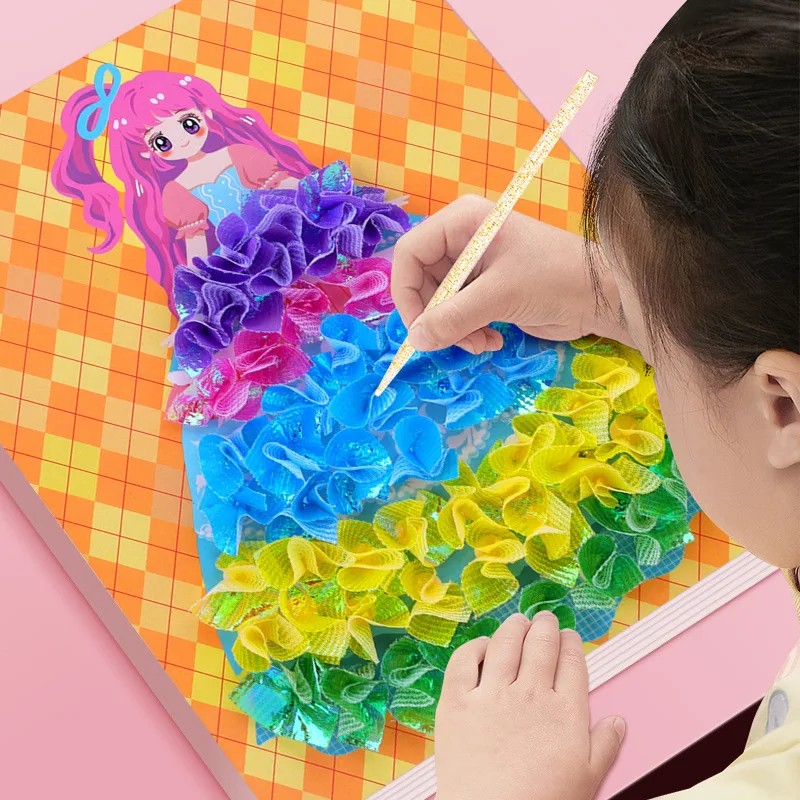 Dreamy Hand-Drawn Poke Art & Princess Dress-Up Sticker Book - DIY Craft Kit for Girls - Creative Paste Painting Toy