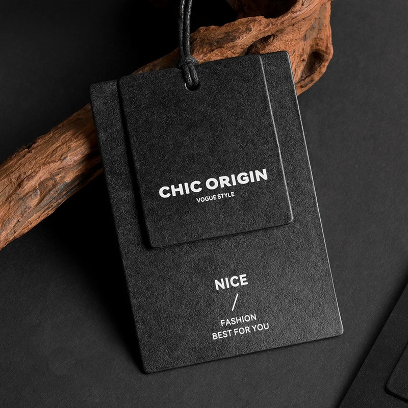 Double Layer Clothing Hang Tags Thick Matte Black Cardstock White Silk Screen Printing Cord For Men Women Apparel Brand