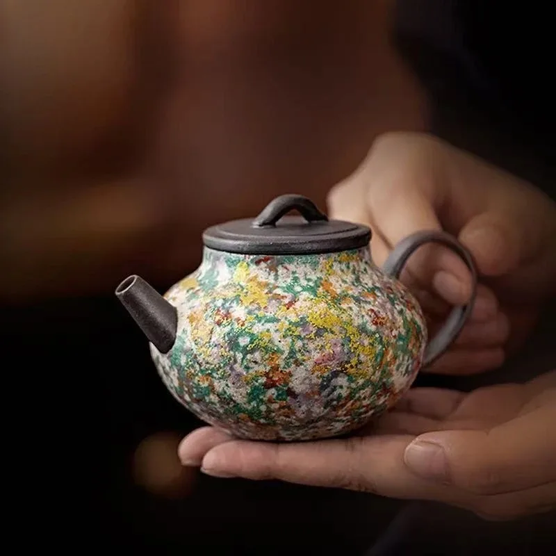 

150ML Rock Painting Time Auspicious Edge Pot Household Ceramic Filter Teapot Chinese Retro KungFu TeaSet Collection Teapot Gift