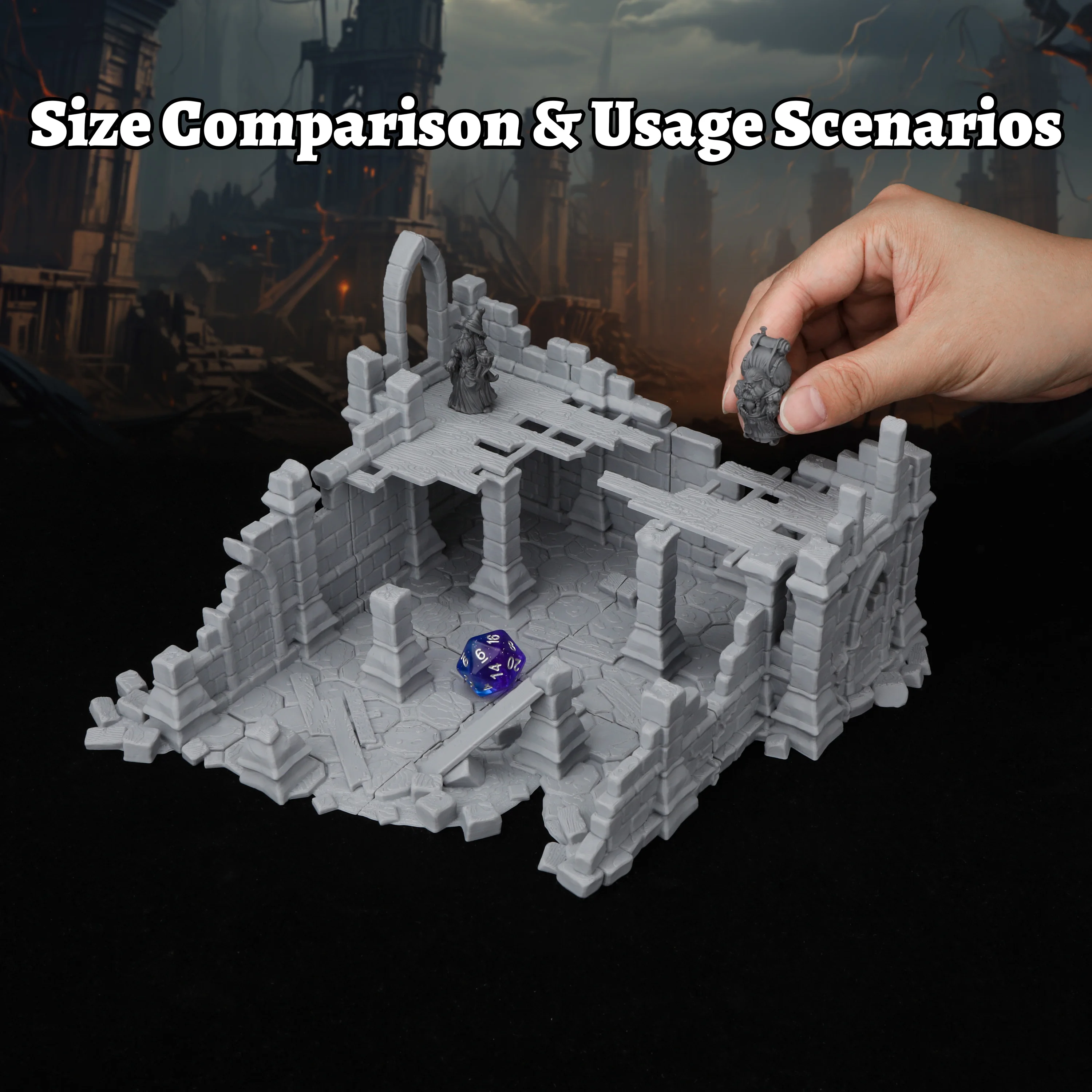 TRPG Ruined Church Miniature Model, Fantasy TTRPG Terrain Accessory, Enhance Tabletop Games With Detailed Ruins Scenes