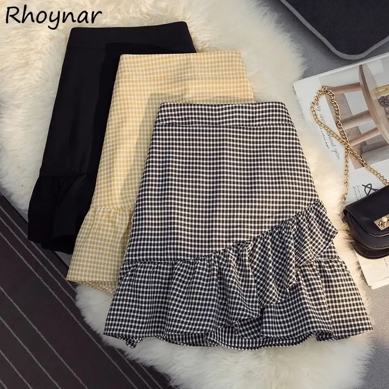 

Summer Skirts Women Ruffles Stylish Student Empire Holiday Retro Sweet Plaid All-match Korean Style Ladies A-line Mujer Faldas