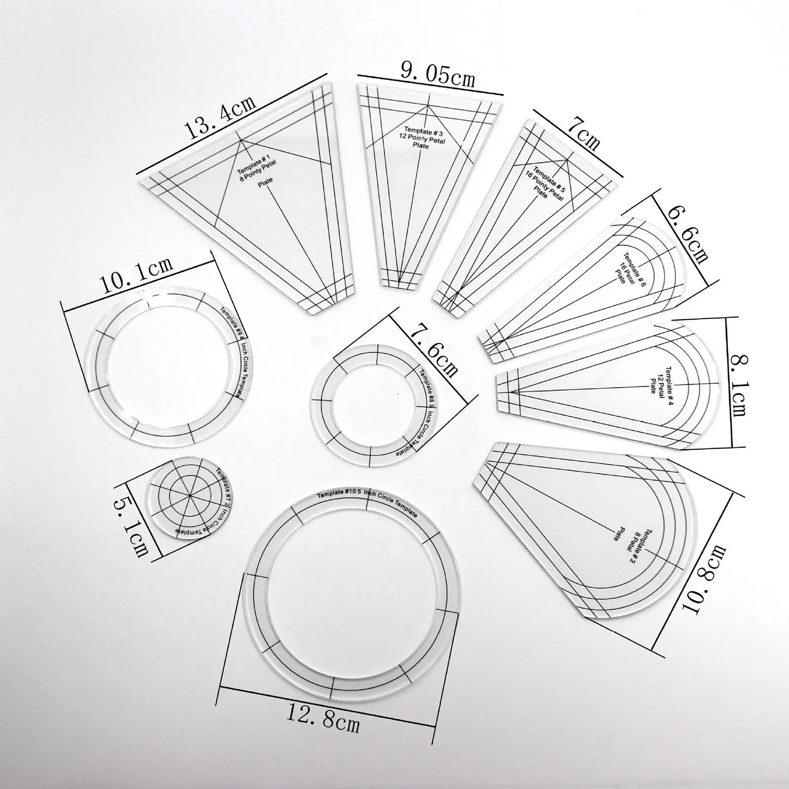 Clear Quilting Template Patchwork Ruler Dresden Plate Template for Domestic Sewing Machine Parts Drawing Sewing Supplies