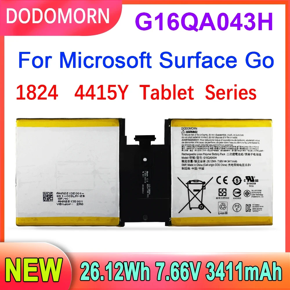 

DODOMORN New G16QA043H 2ICP4/76/76 Laptop Battery For Microsoft Surface Go 1824 4415Y Tablet PC 26.12Wh 3411mAh 7.66V