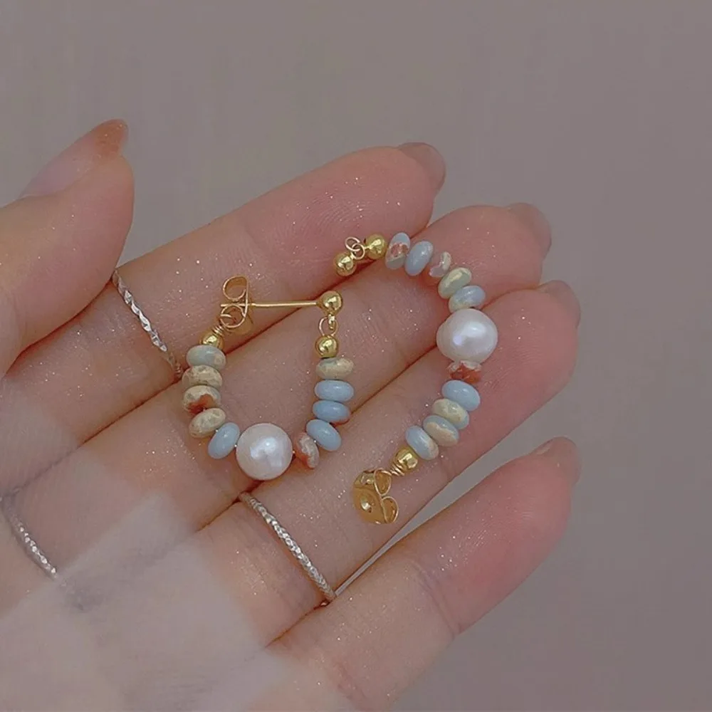 Vacation style Design Natural Stone Beaded Pearl Pendant Earrings for Women and Girls Fashion Jewelry Unusual Accessories image 4