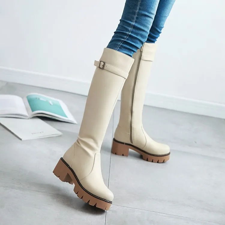 Big Size boots women woman winter boots women women shoes botas Buckle side zipper thick bottom round head