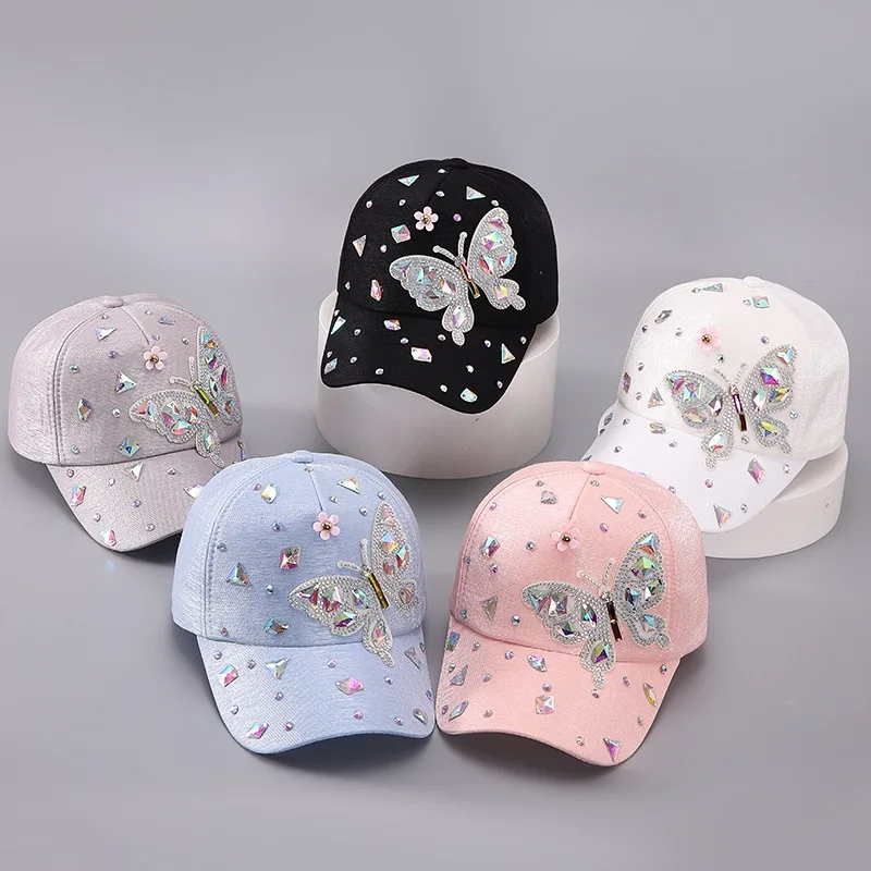 New Spring Summer Fashion Elegant Colorful Rhinestone Butterfly Baseball Cap Trendy Baseball Caps Adult Women Delicate Sun Hats