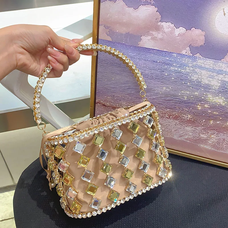 

Сумка-ведро со стразами, вечерняя сумка Duiamond, красочный кошелек-клатч, женский бутик, блестящая сумка-ведро, свадебная вечеринка