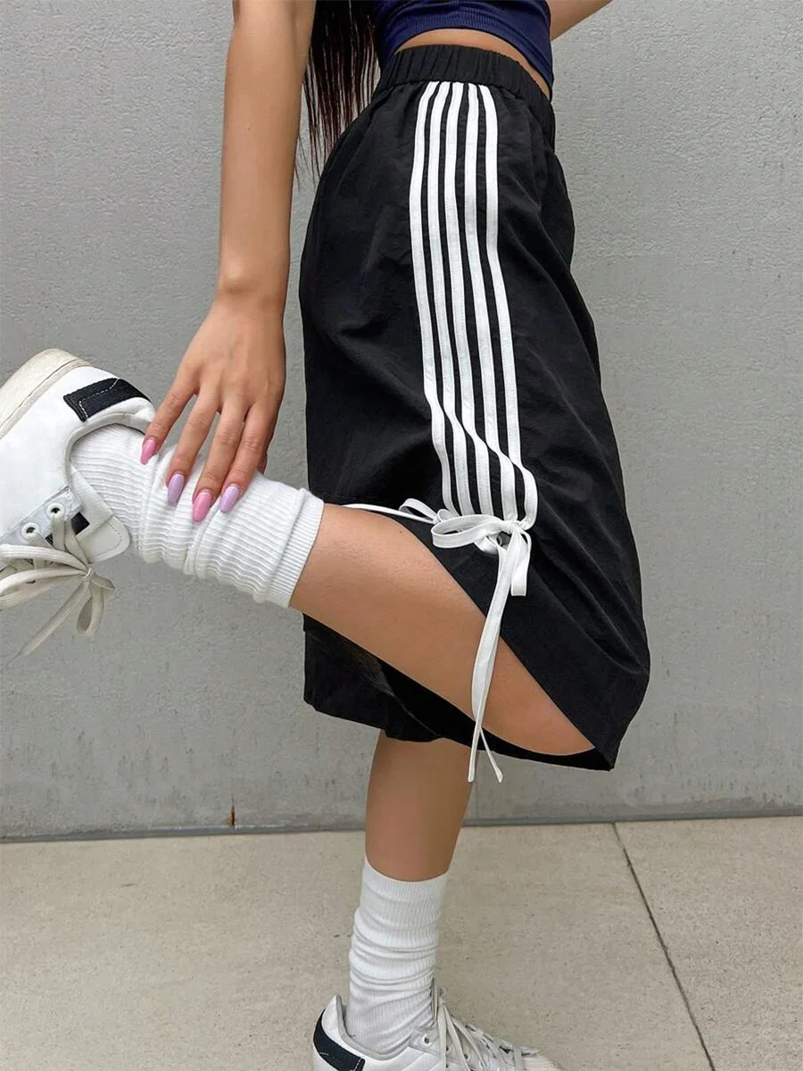 Women's Casual Shorts Loose Fit High Waist Elastic Side Strap Bow Designer Women's Summer Wear