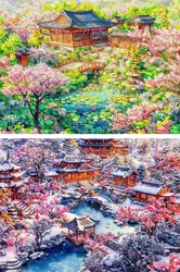 9ct 100x75cm Winter Four Seasons Beautiful Scenery Embroidery DIY  Printed Kits Cross Stitch Needlework Set Home Decor Crafts
