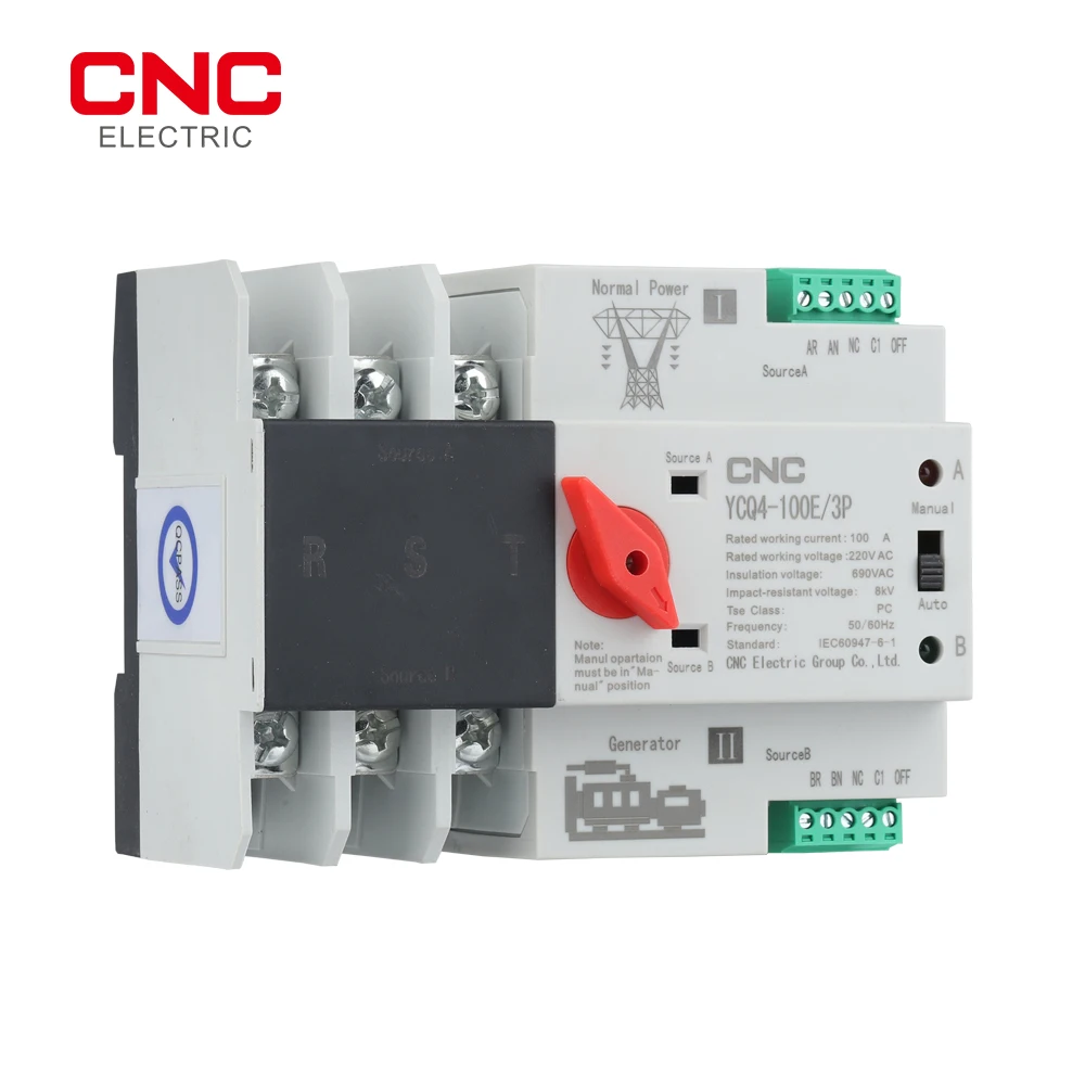 CNC 3P 63A/100A Din Rail 3 Phase ATS Dual Power Automatic Transfer Switch Electrical Selector Switches Uninterrupted Power