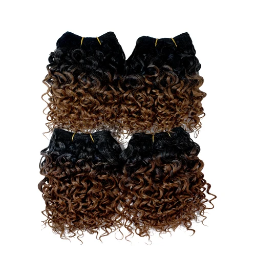 Imagen 2 del producto Mechones de pelo rizado Jerry, pelo sintético corto rizado, extensiones de cabello rubio miel con cierre de 8, 10 pulgadas, 4 unids/lote