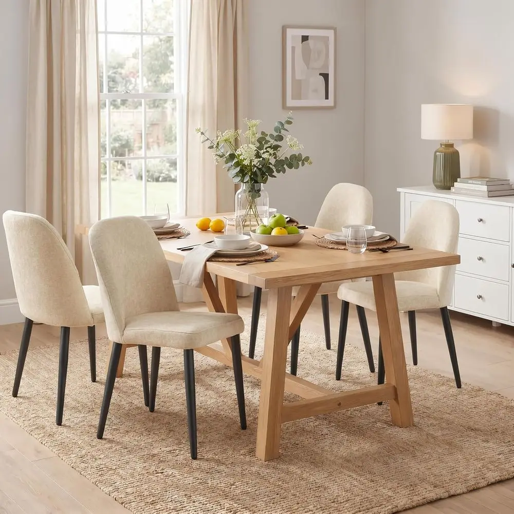

Set of 4 Chenille Fabric Upholstered Dining Chairs with Deep Seat and Metal Legs, Suitable for Home, Restaurant, Hotel, Beige