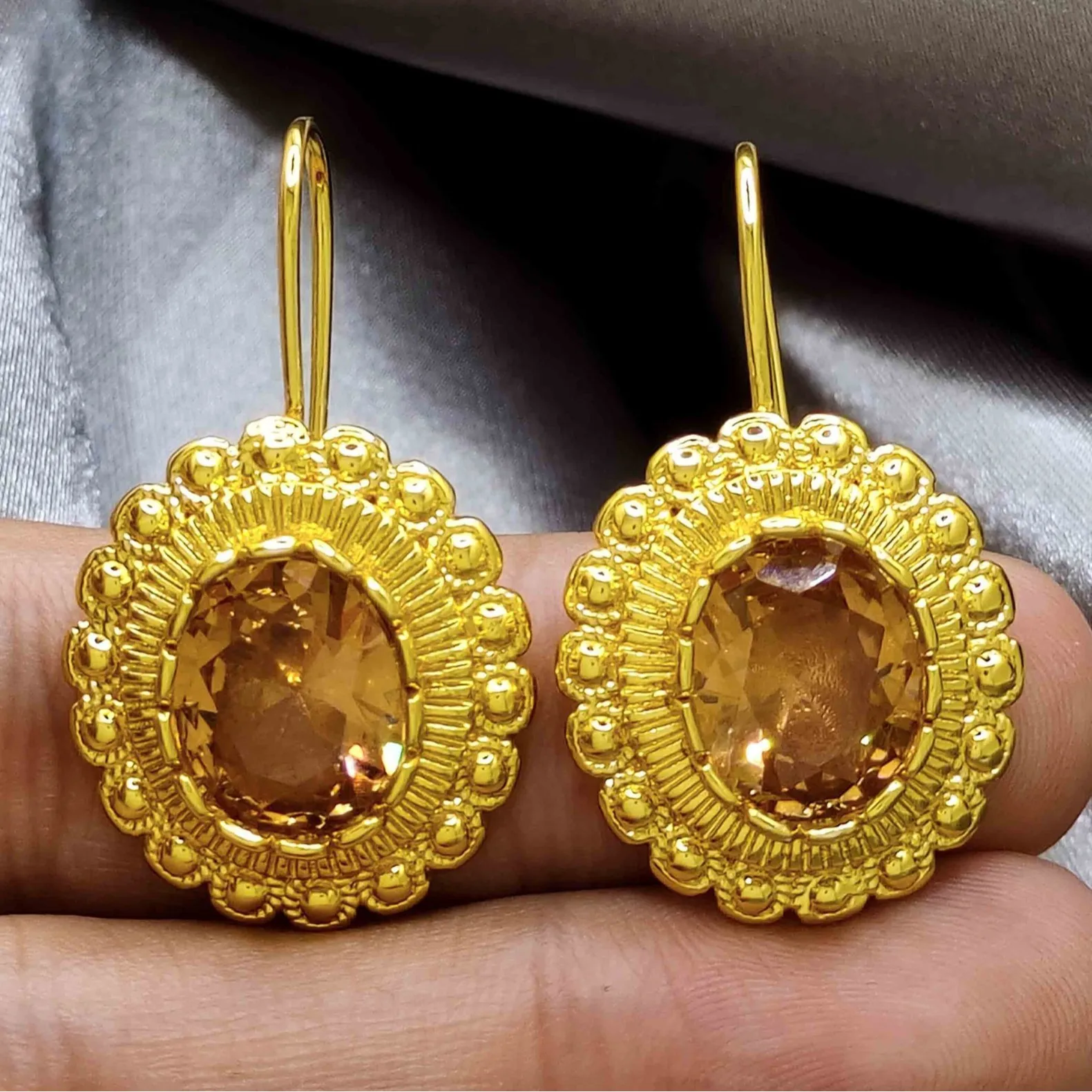 

Luxury 24K 9999 Pure Gold real gold Women's inlaid brown moissanite vintage earrings