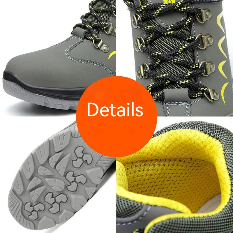 Construction Work Safety Boots Men High Top Steel Toe Safety Shoes Anti-smash Puncture Proof Shoes Non Slip Rubber Work Boots