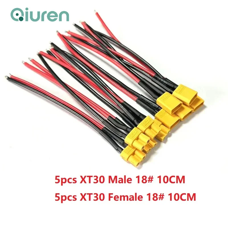 5pcs XT-30 18AWG 10cm XT30 connecting line 18 AWG Cable Extension DIY male&female battery Cable for RC Charger Battery ESC