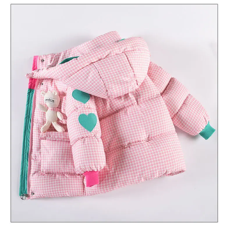 4-12 Years Girls Jacket 2026 New Winter Lattice Lining Plush Thick Keep Warm Hooded Parkas For Kids Winter Down Cotton Overcoat