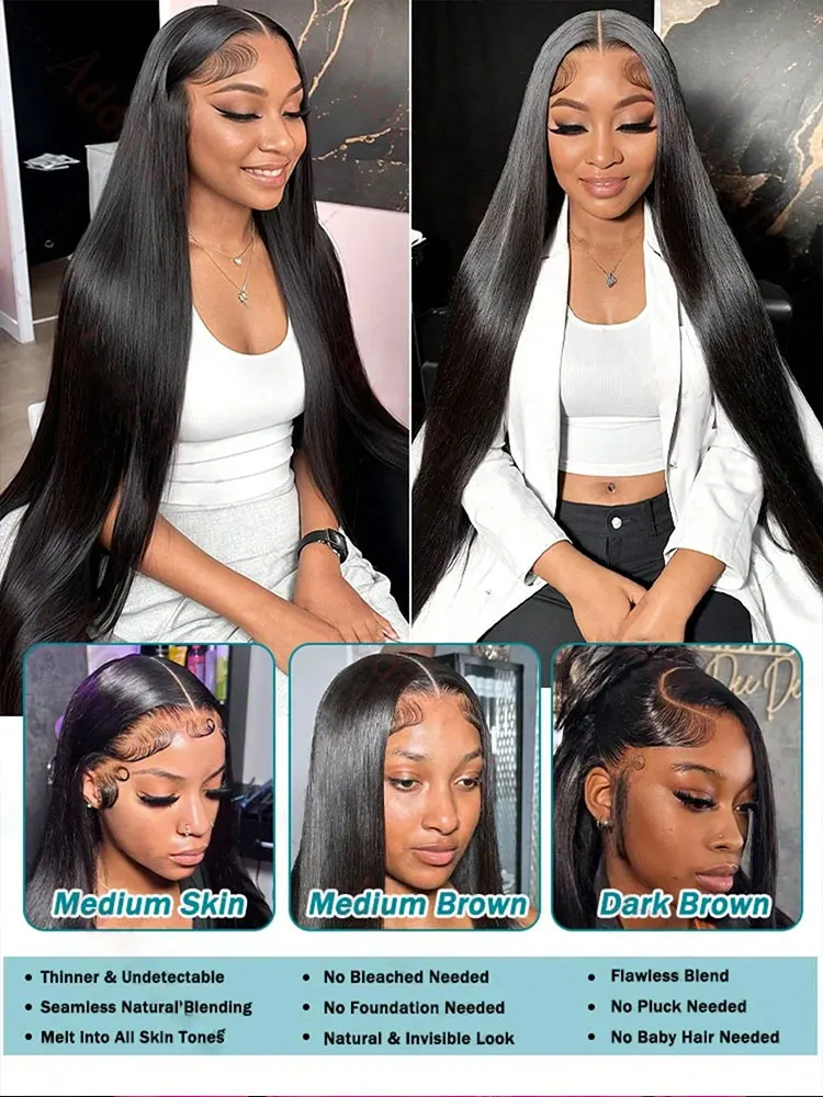 42 Inch 250% Density 13x4 13x6 Lace Frontal Wig For Black Women Brazilian Wigs Human Hair 5x5 gluess  wigs Bone Straight