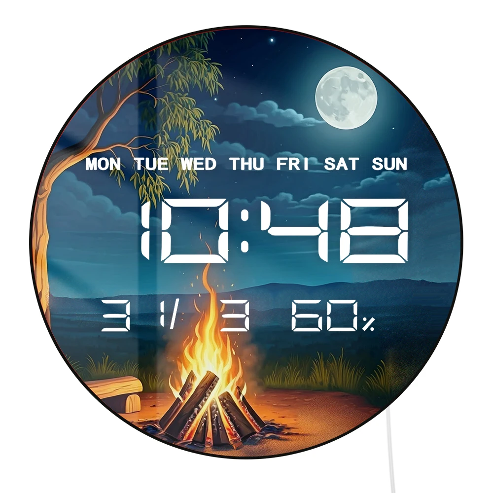 Gum Tree Camping Moonlit Night Multifunctional Autom Dimming LED Digital Wall Clock Multifunctional Electric Clock Wall Desk Use