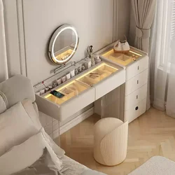 Tocador con espejo para dormitorio, luz de lujo, de alta gama, estilo crema, acrílico minimalista italiano