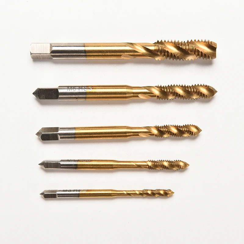 Titanium Coated Thread Tap Drill Metric Hss Spiral Fluted Machine Screw Tap M3 M4 M5 M6 M8 Spiral Pointed Taps