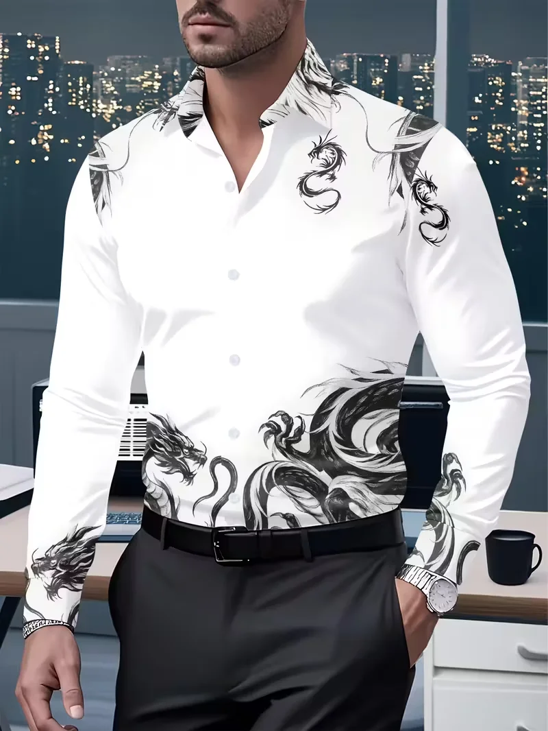 

New Men's Fashion 3D Liquid Printed Shirt - Casual Long Sleeve Button Design Fashion Shirt Printed Shirt