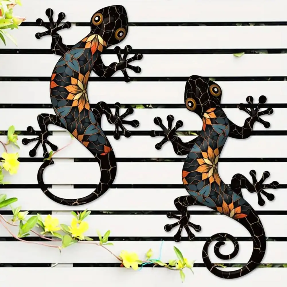 2Pcs/Set Metal Gecko Wall Decoration Home Living Room Indoor Outdoor Wall Art Lizard Hanging Ornament Iron Animal Sign Pendant