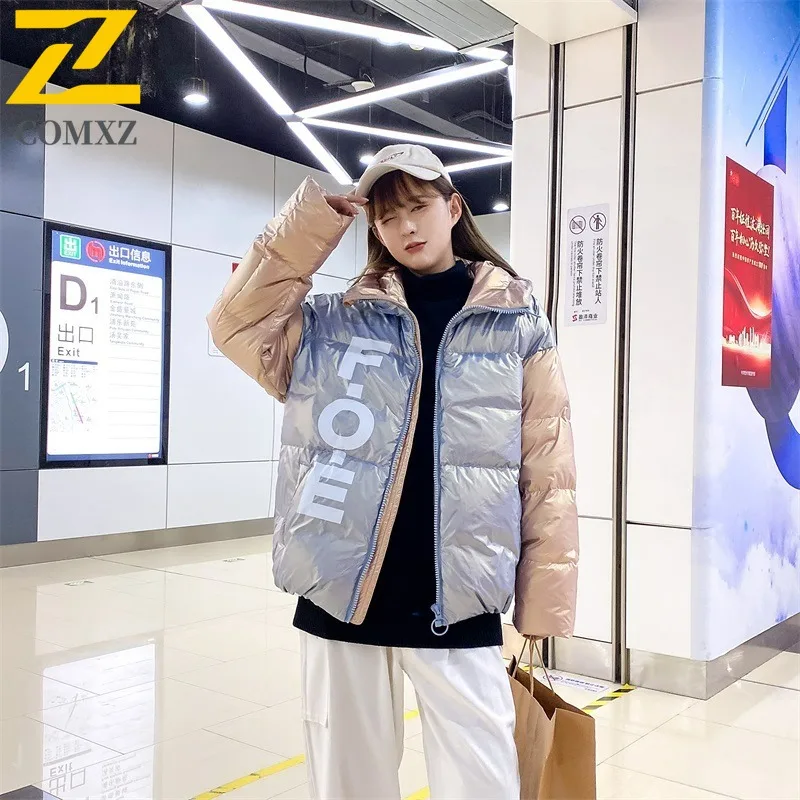 COMXZ Men Thickened Winter Cotton Windbreaker Loose Puffer Coat Vintage Hong Kong Style Streetwear Windproof Warm Hood Parka