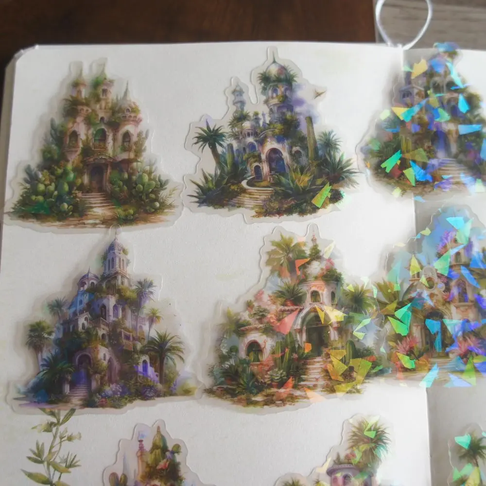 

28pcs Laser Diamond Pattern Elf Forest Cabin Style Sticker Scrapbooking DIY Gift Packing Label Decoration Tag
