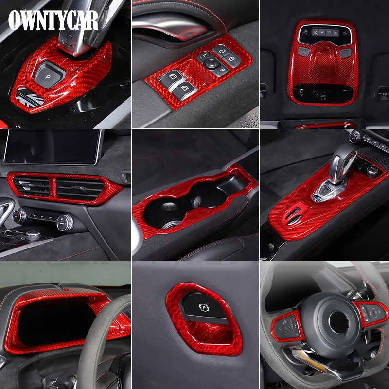 For Lotus EMIRA 2021-2023 Red Real carbon fiber Car steering wheels Console Gear Shift Panel Cover Trim Sticker Car Accessories