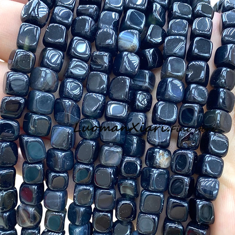 Natural Stone 7-8MM Square Shape Black Dragon Veins Agate Loose Spacer Beads for Jewelry Making Diy Bracelet Accessories