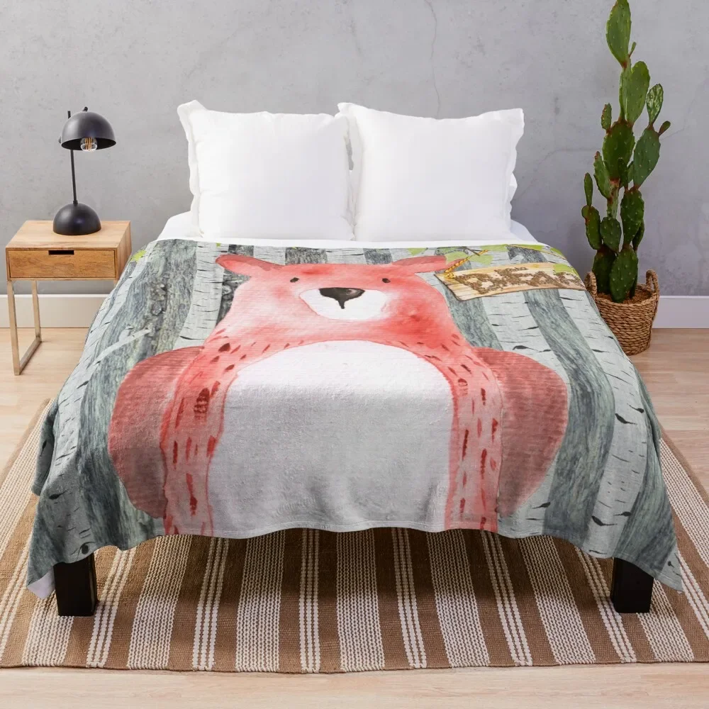 

Bear- Woodland Friends- Watercolor Illustration Throw Blanket Luxury Brand Picnic Blankets