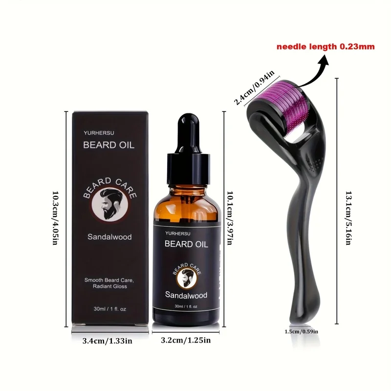 Beard Essential Oil with Castor Oil, Beard Roller for Smooth Beard, Powerful Skincare with Long-Lasting Moisturizing