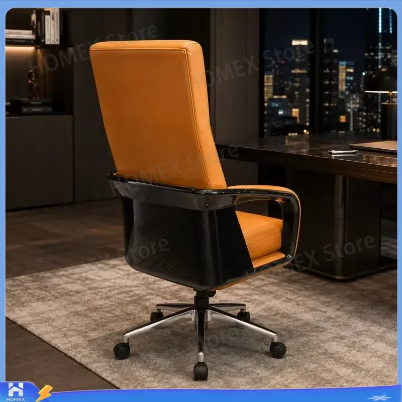 Modern Orange Leather Conference Chair High Back Carbon Fiber Frame Swivel Office Chair with Wheels Height Adjustable