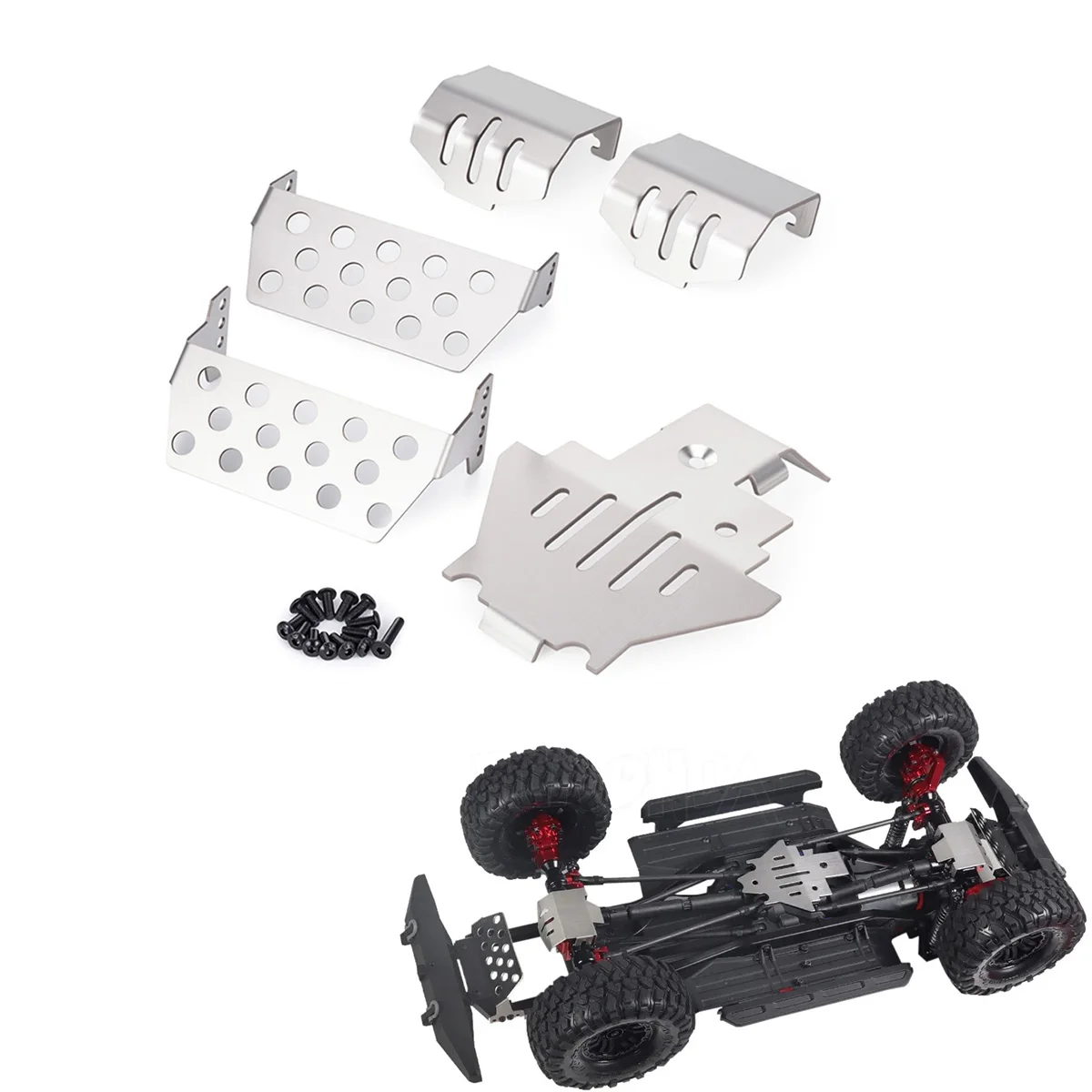 5Pcs Stainless Steel Chassis Skid Plate for 1/10 RC Crawler TRX-4 Land Rover Defender Upgrade