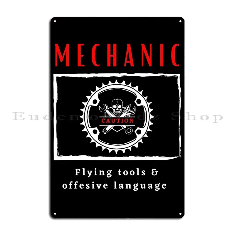 Mechanic Caution Flying Tools And Offensive Language Metal Sign Vintage Create Vintage Rusty Club Tin Sign Poster