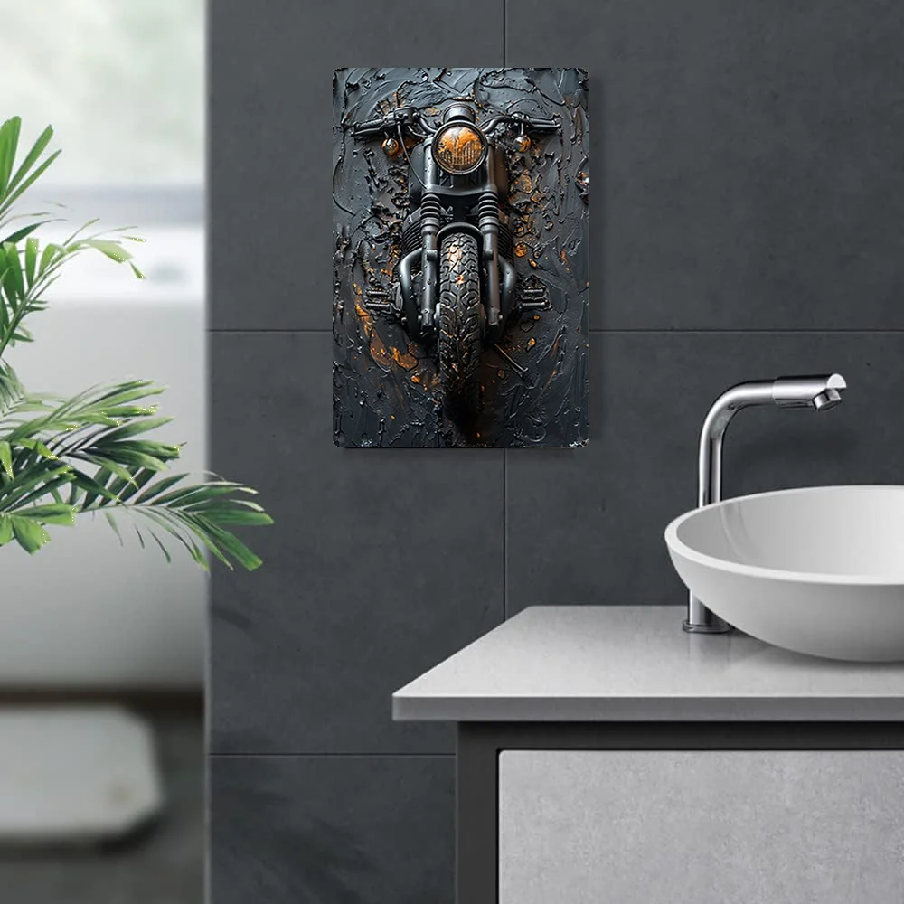 Motorcycle Embossed Wall Art, Durable Metal Decor, for Home, Gym & Office- Vintage Motorcycle Design, Gift for Dad, Unique Decor