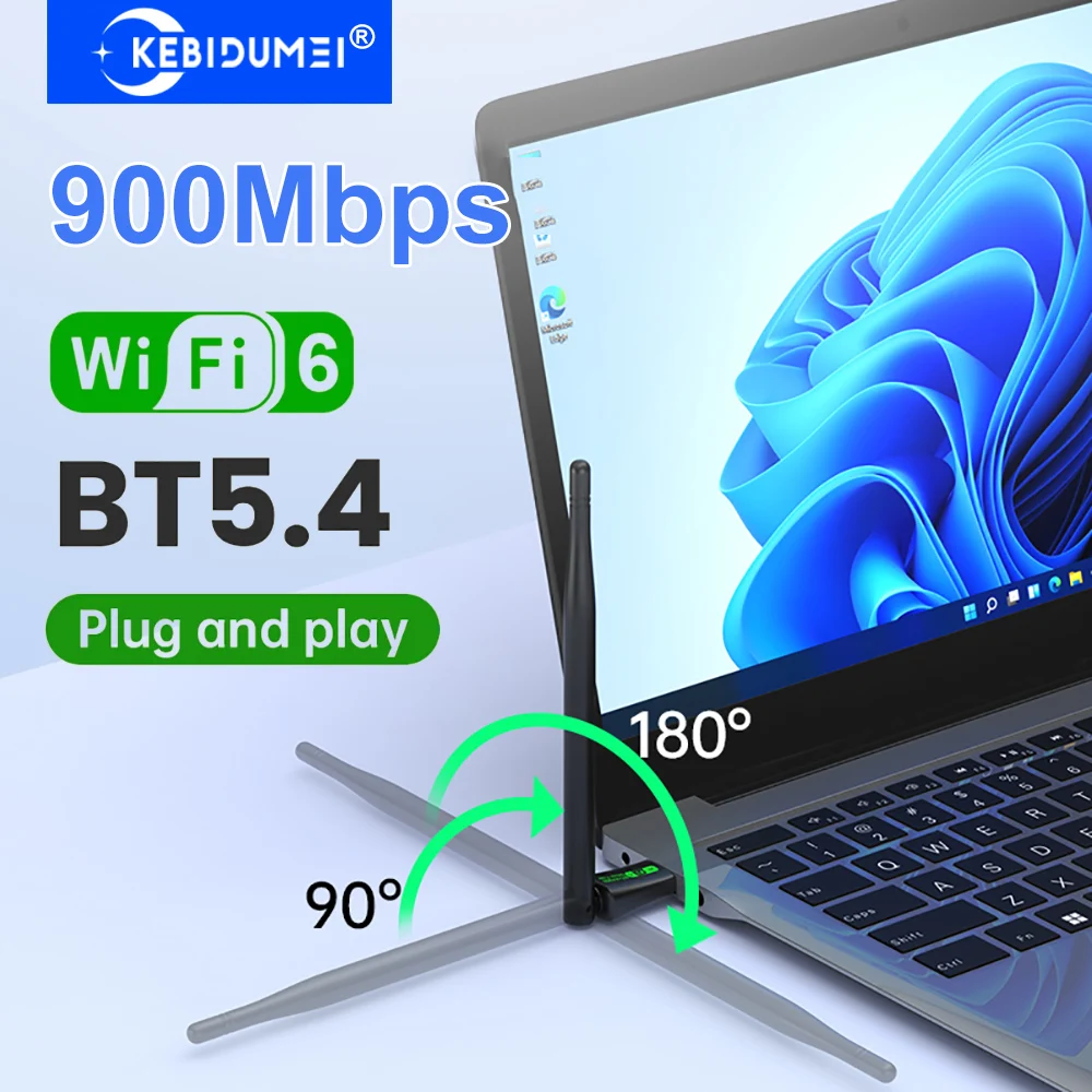 900Mbps ネットワークカード USB 3.0 WiFi 6 アダプター デュアルバンド 2.4G/5G Bluetooth5.4 ワイヤレスWiFiレシーバー USBドングル ノートパソコン Win10/11対応