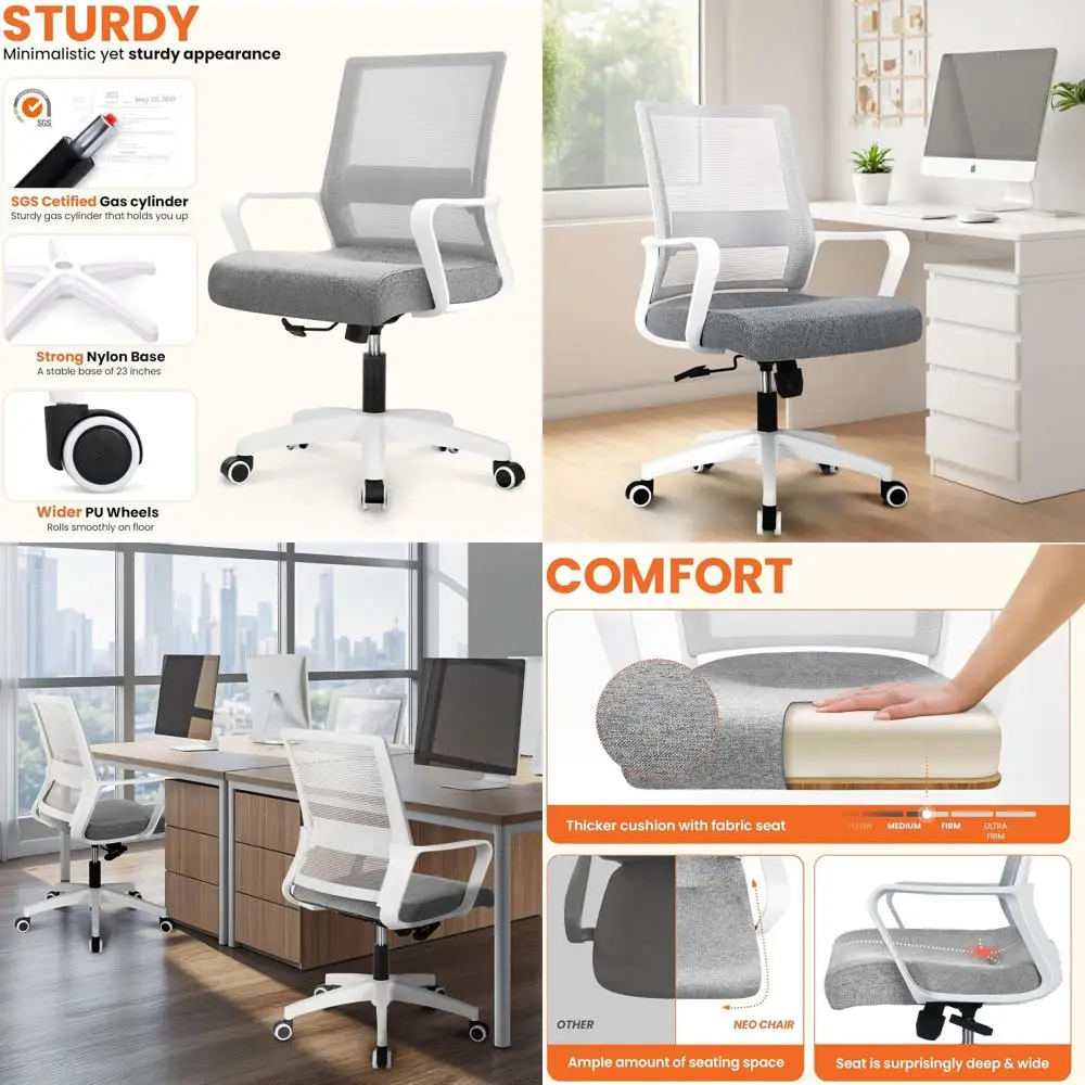 Ergonomic Grey Mesh Gaming Chair with Lumbar Support, Adjustable Swivel, and Wheels for Comfortable Home Use