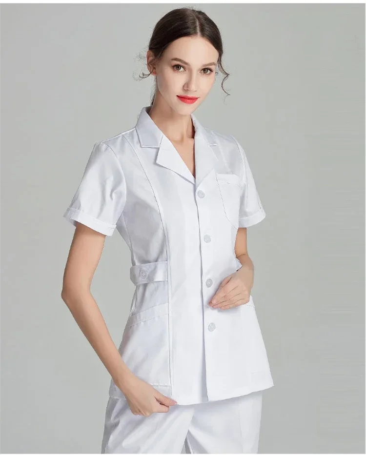 Pink Nurse Uniform Short Scrubs Top Lab Coat Doctor Women Medical clinic Clothing white Beauty Salon work clothes accessories