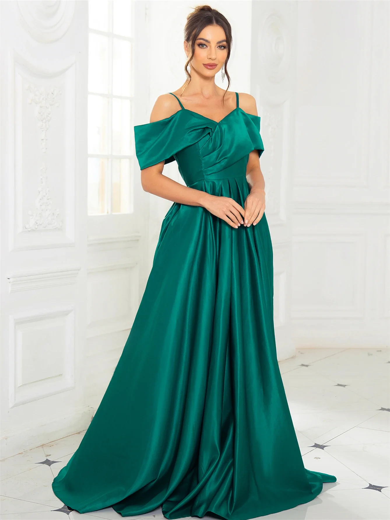 Robe de Soirée en Satin Vert, Ligne A, Longueur au Sol, Élégante, pour Demoiselle d'Honneur