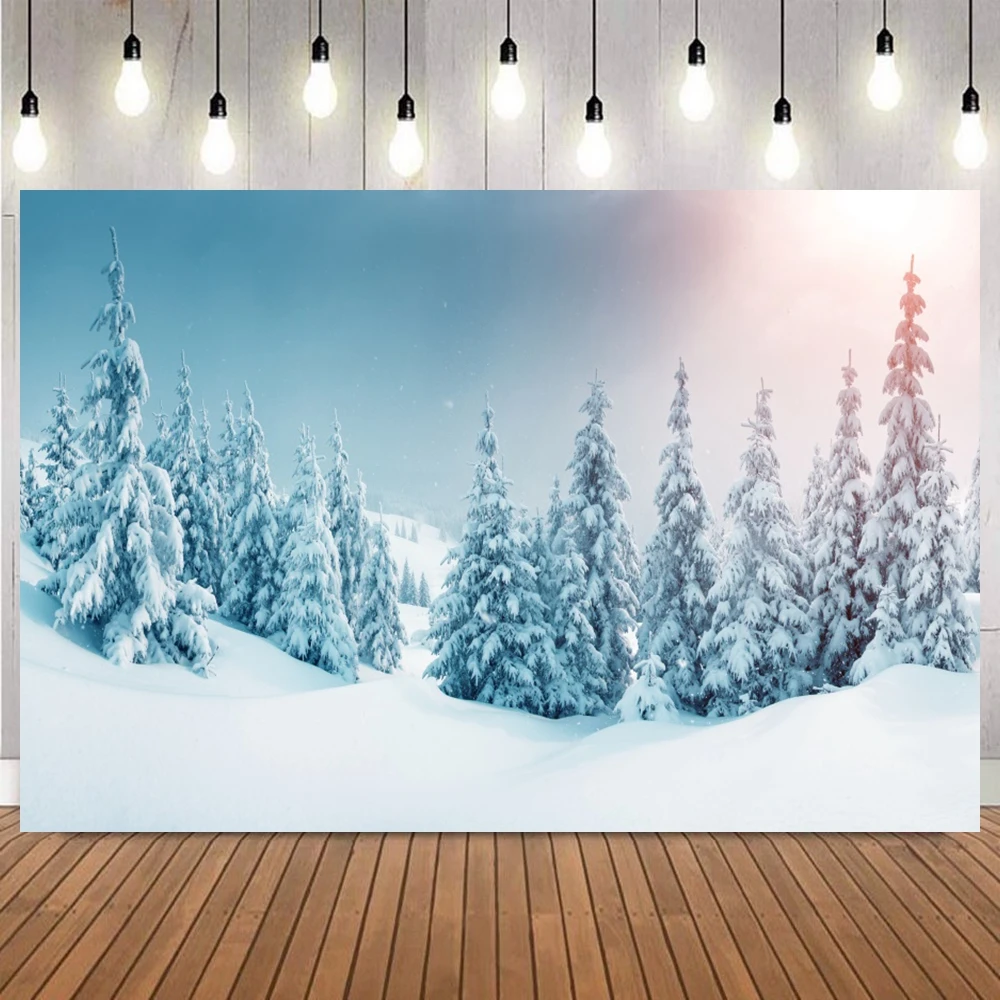 Winter Snow Forest Backdrop Wonderland Natural Landscape Tree Photography Background Family Christmas Party Decor Photo Studio