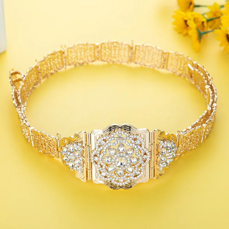 

Stage Performance Golden Waist Belt Sparkling Crystal & Gemstone Design For Belly Dance, Arabic Bridal & Special Occasion
