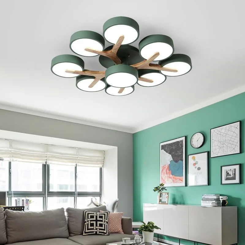 

Nordic Modern Macaron Ceiling Lamp Chandelier Bedroom Minimalist Wood Home Decor Living Room Kitchen LED Lighting Fixtures