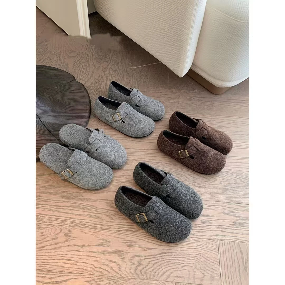 

2025 New Fashion Women Slippers Women Shoes Winter Buckle Flats Platform Walking Plush Ladies Slides Casual Warm Indoor Shoes