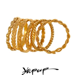 Yhpup-anillo de acero inoxidable Chapado en PVD para mujer, chapado en oro de 18 quilates, fino y elegante, accesorios de joyería de verano, resistente al agua