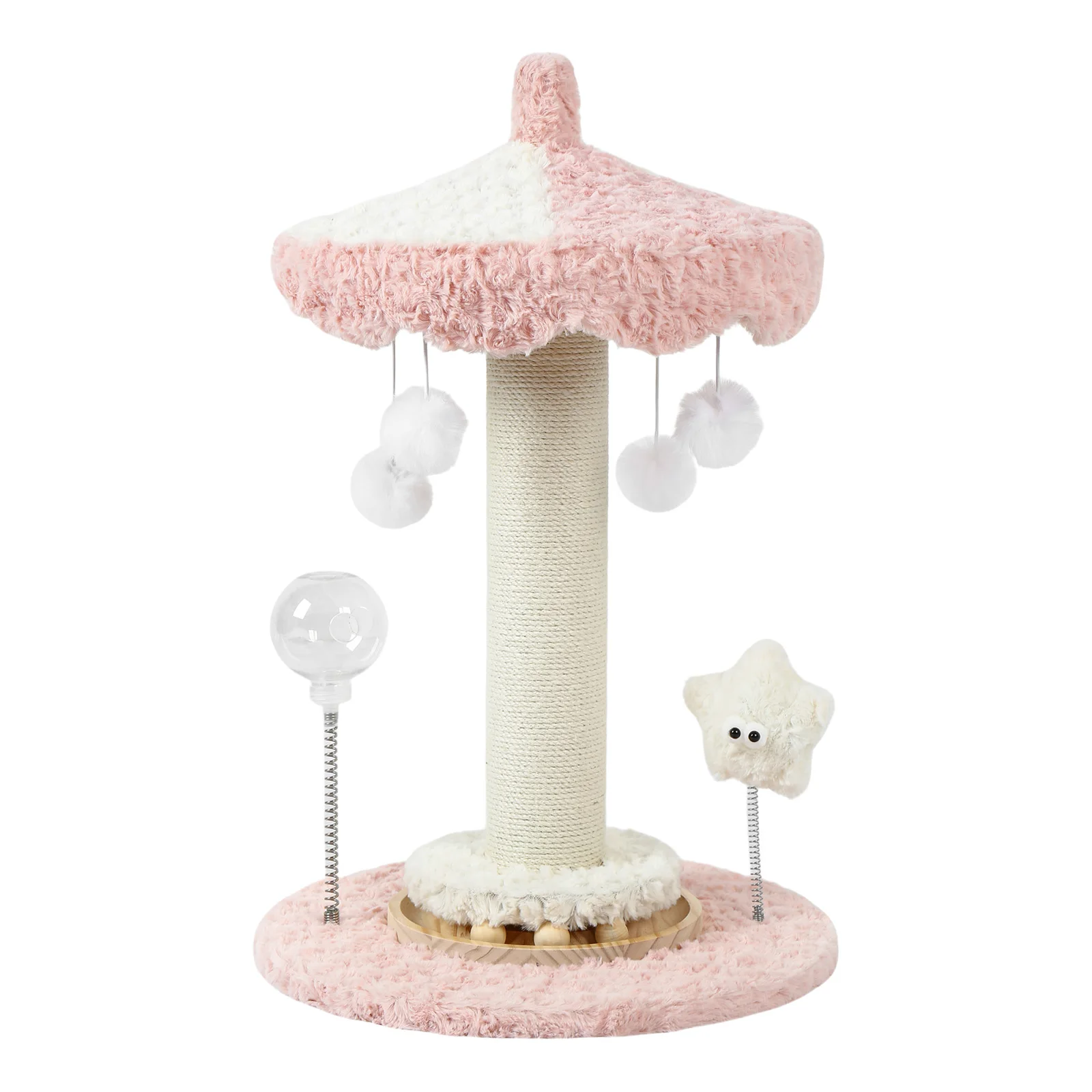61cm Katzen-Kratzbaum im Karussell-Design, Sisal-Kratzbaum mit Plüschdach, Interaktives Spielzeug für Katzen & Kätzchen