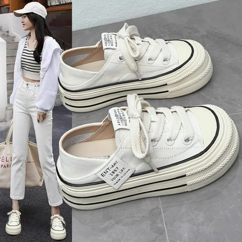 2024 New Korean canvas Shoes Platform Sneakers Women Vintage Vulcanize Spring Summer Casual Tennis Female Flats Footwear